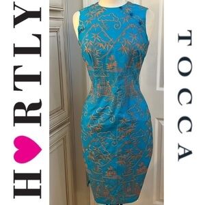 Amazing Vintage Hartly TOCCA Asian Geisha Embroidered Sheath Midi Dress